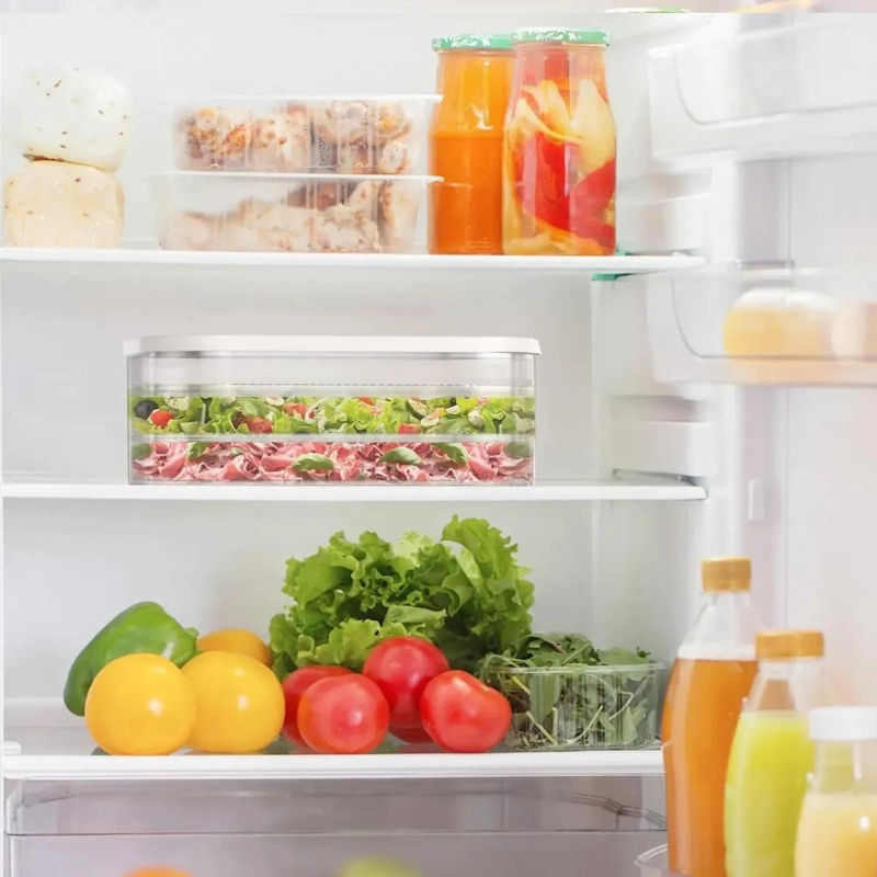 ORGANIZADOR ACRILICO PARA REFRIGERADOR CON TAPA Y CUATRO COMPARTIMENTOS - 4