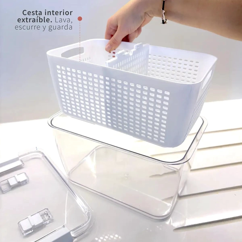 ORGANIZADOR PARA REFRIGERADOR CON CESTA GRANDE Y DISEÑO PRACTICO - 4