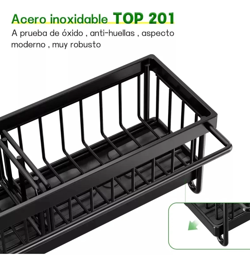 ESTANTE DE ACERO INOXIDABLE CON DRENAJE AUTOMATICO PARA COCINA COLOR NEGRO - 4