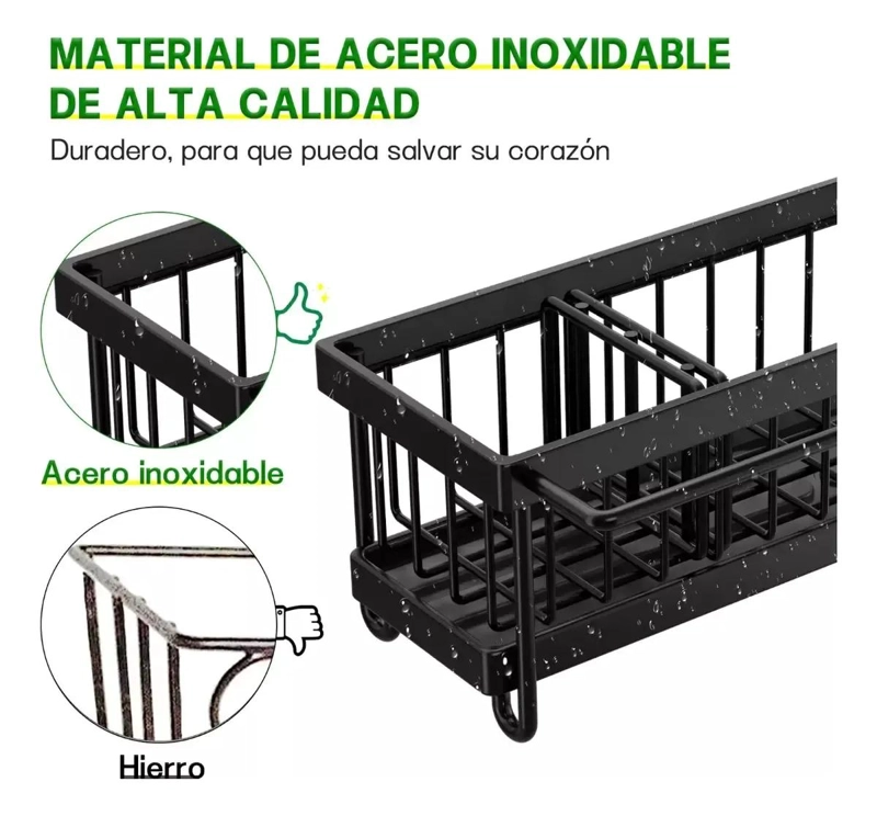 ESTANTE DE ACERO INOXIDABLE CON DRENAJE AUTOMATICO PARA COCINA COLOR NEGRO - 5