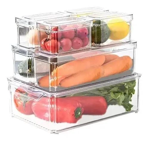 SET DE 7 CONTENEDORES CON TAPA PARA ORGANIZAR REFRIGERADOR Y COCINA - 1