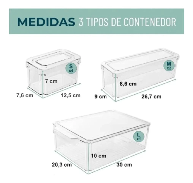 SET DE 7 CONTENEDORES CON TAPA PARA ORGANIZAR REFRIGERADOR Y COCINA - 3