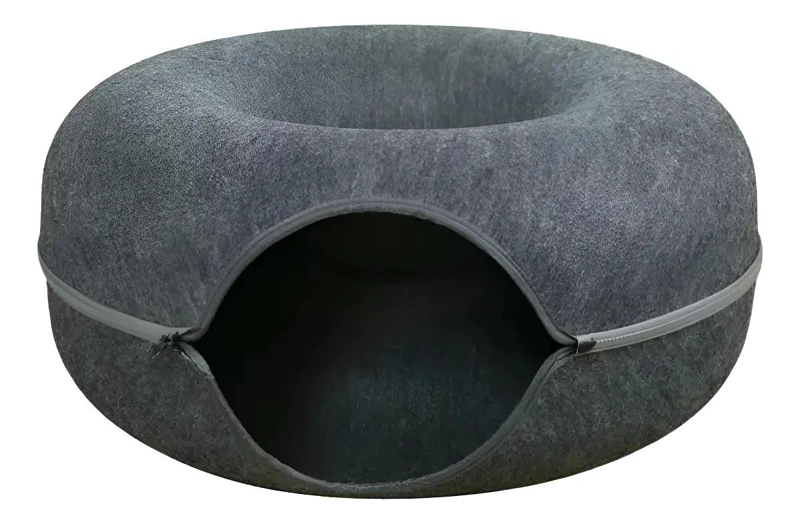 CAMA PARA GATO CON DISEÑO CIRCULAR TIPO DONA Y TUNEL CON RASCADOR INTEGRADO - 1
