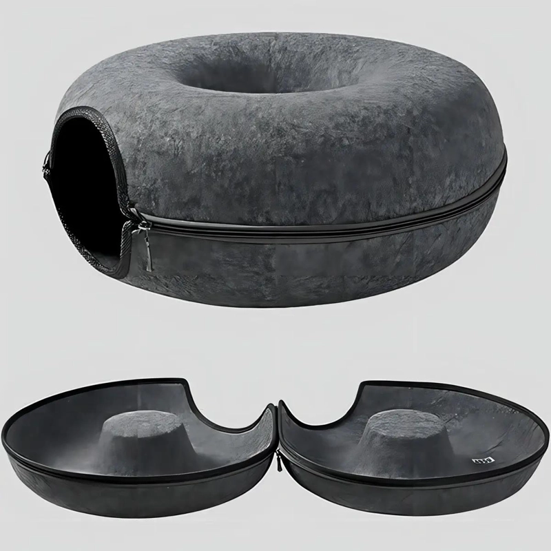 CAMA PARA GATO CON DISEÑO CIRCULAR TIPO DONA Y TUNEL CON RASCADOR INTEGRADO - 2