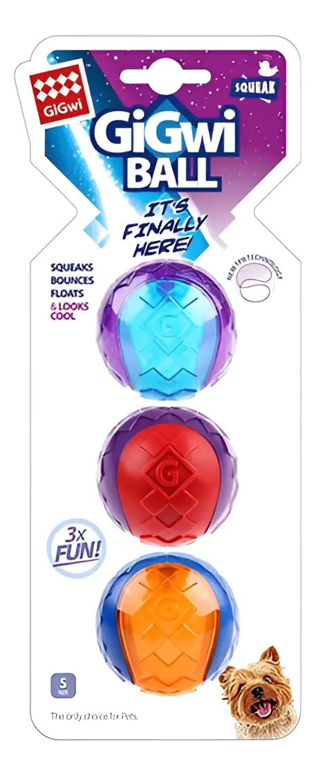 PELOTAS PARA PERROS CON SONIDO SQUEAKER PAQUETE DE 3 UNIDADES TALLA PEQUEÑA - 1