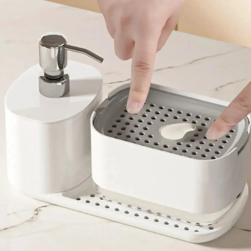 SET DISPENSADOR DE JABON PARA MANOS CON BANDEJA ORGANIZADORA PARA BAÑO - 1