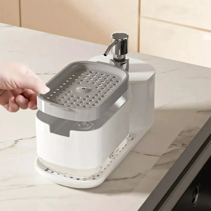 SET DISPENSADOR DE JABON PARA MANOS CON BANDEJA ORGANIZADORA PARA BAÑO - 2