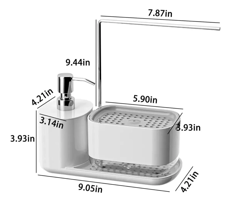 SET DISPENSADOR DE JABON PARA MANOS CON BANDEJA ORGANIZADORA PARA BAÑO - 3