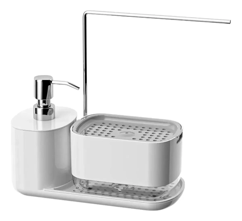 SET DISPENSADOR DE JABON PARA MANOS CON BANDEJA ORGANIZADORA PARA BAÑO - 5
