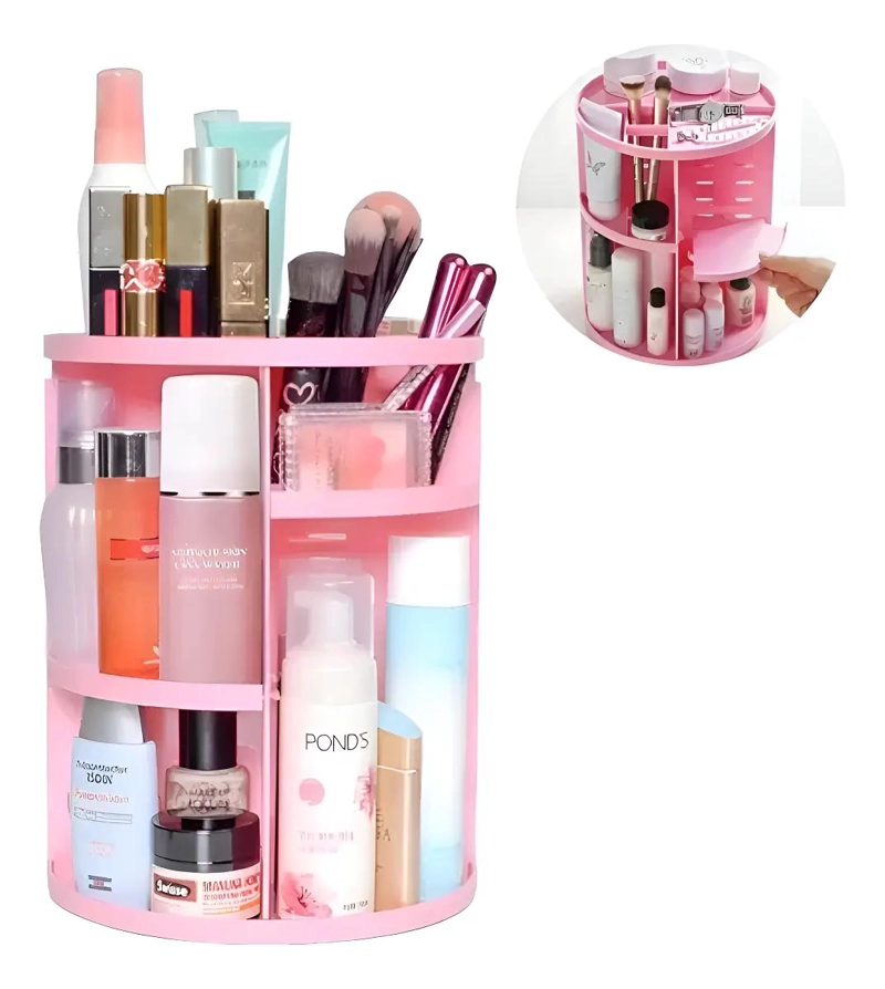 ORGANIZADOR GIRATORIO PARA MAQUILLAJE CON COMPARTIMENTOS MULTIPLES - 1