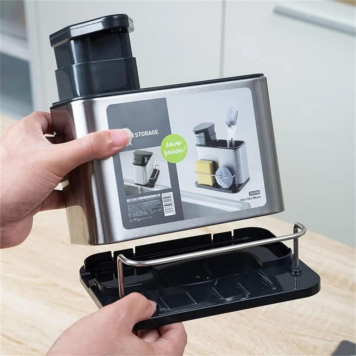 DISPENSADOR DE JABON LIQUIDO PARA LAVALOZAS CON PORTA ESPONJA INTEGRADO - 1