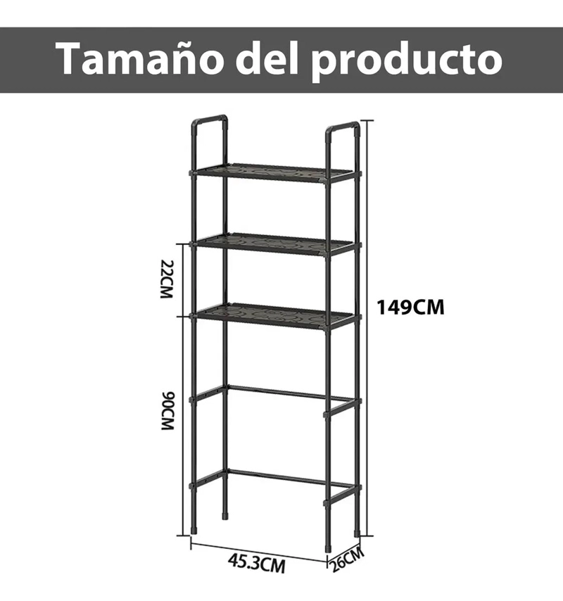 ESTANTE ORGANIZADOR DE BAÑO CON 3 NIVELES Y REPISAS NEGRAS - 4