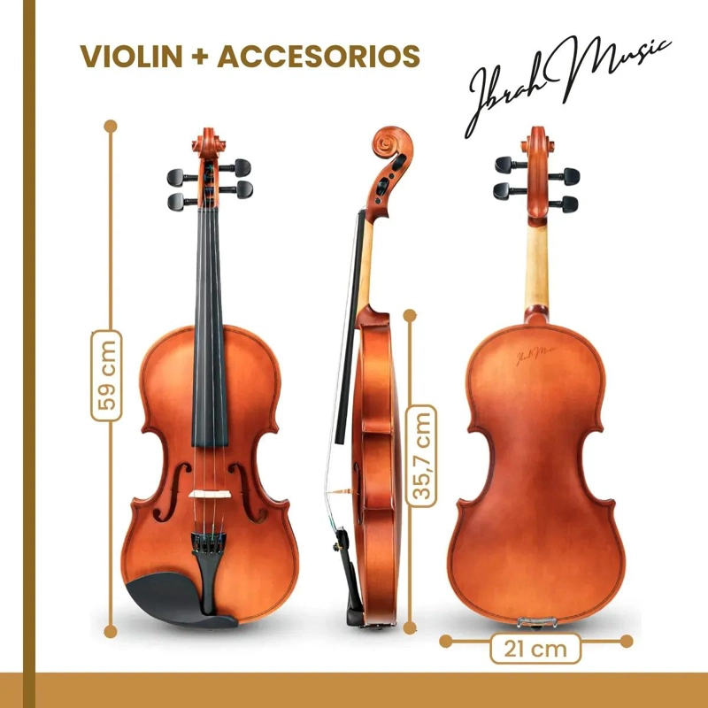 VIOLIN ACUSTICO TAMAÑO 4/4 CON ESTUCHE, ARCO Y ACCESORIOS COMPLETOS - 3