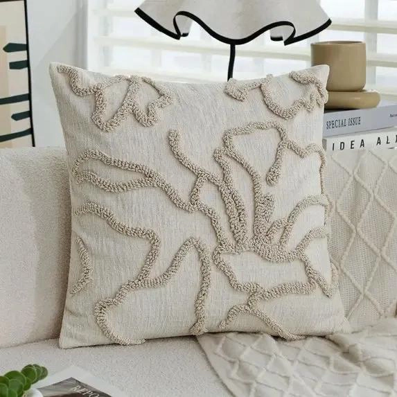SET DE 3 FUNDAS DE COJIN DISEÑO BOHO EN COLOR BLANCO 45X45 CM - 4