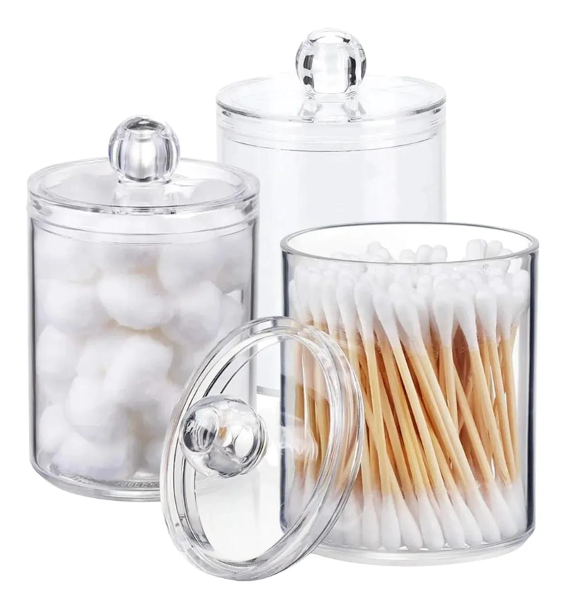 SET DE 3 ORGANIZADORES ACRILICOS CON TAPA PARA ALGODON Y COTONETES - 1