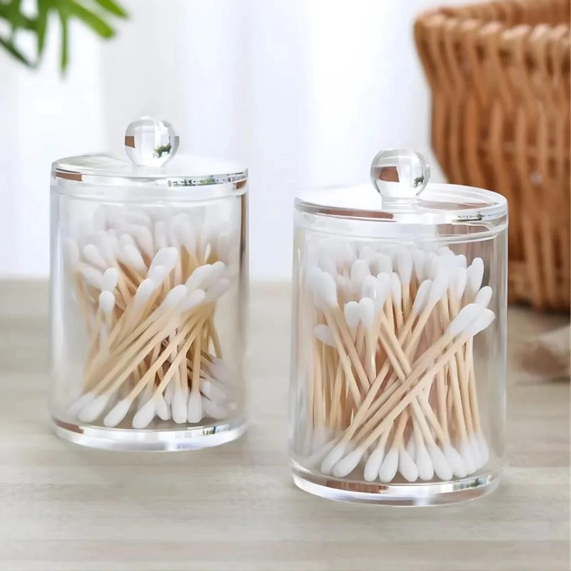 SET DE 3 ORGANIZADORES ACRILICOS CON TAPA PARA ALGODON Y COTONETES - 4