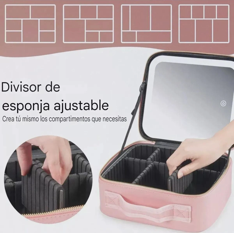 BOLSO PARA MAQUILLAJE CON ESPEJO Y LUZ LED, TAMAÑO 26X23X13 CM - 2