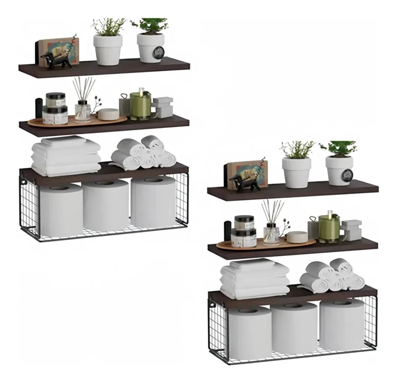 ORGANIZADOR PARA REPISA DE DUCHA CON PANELES DE MADERA MARRON OSCURO - 1