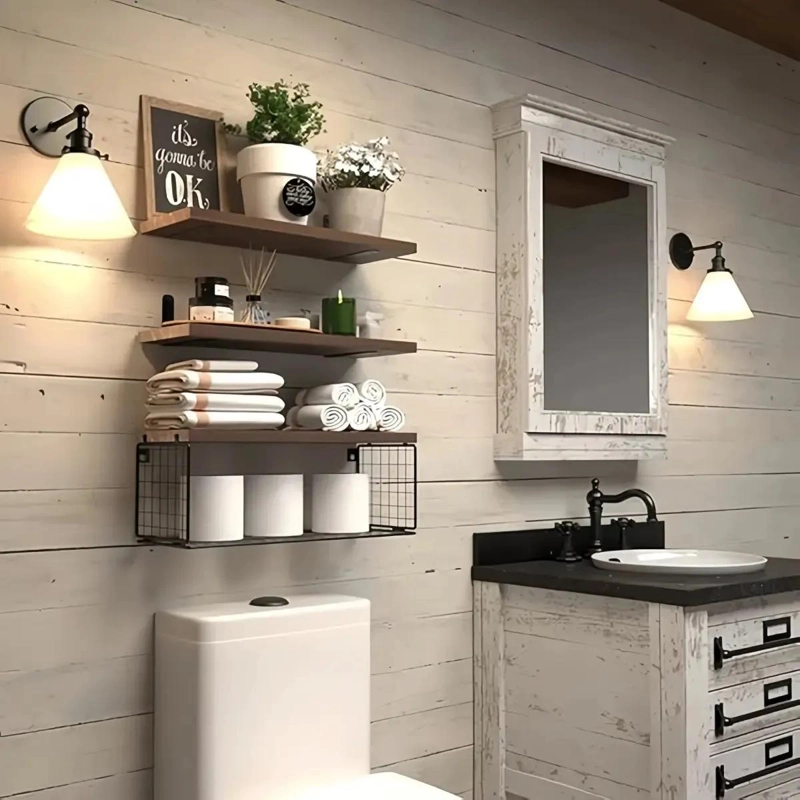 ORGANIZADOR PARA REPISA DE DUCHA CON PANELES DE MADERA MARRON OSCURO - 2
