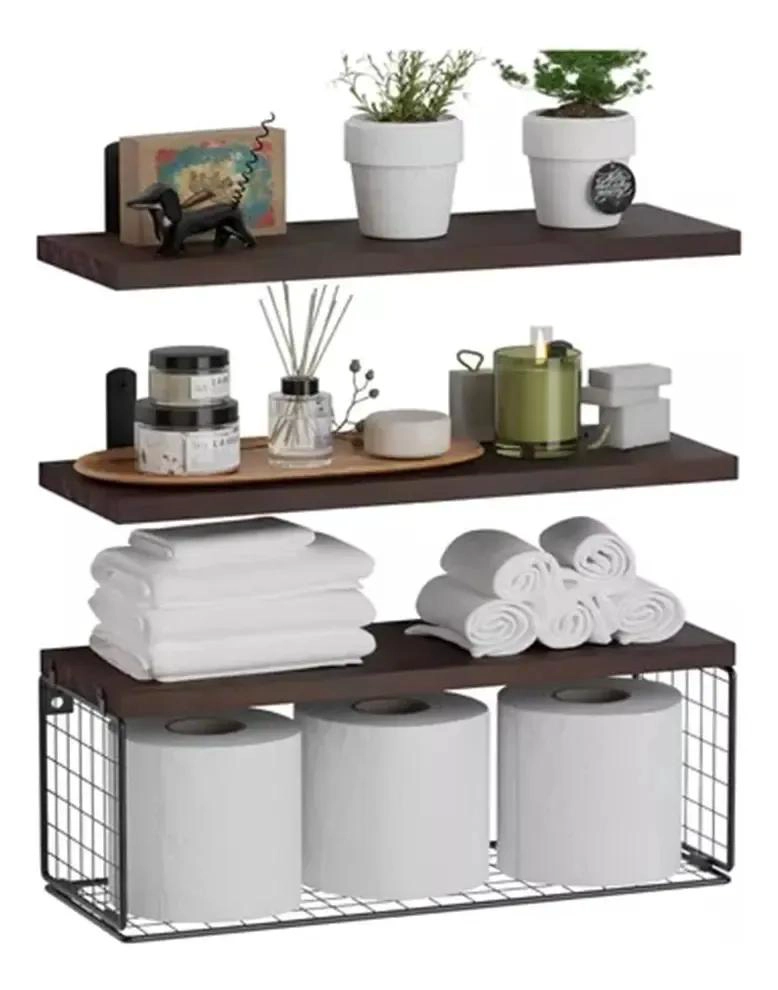 ORGANIZADOR PARA REPISA DE DUCHA CON PANELES DE MADERA MARRON OSCURO - 3