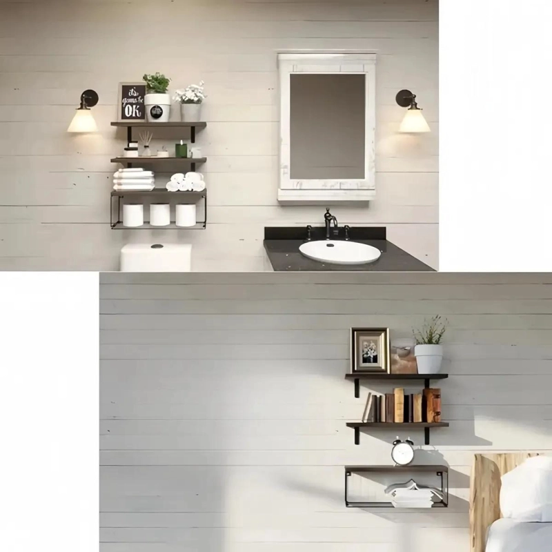 ORGANIZADOR PARA REPISA DE DUCHA CON PANELES DE MADERA MARRON OSCURO - 5