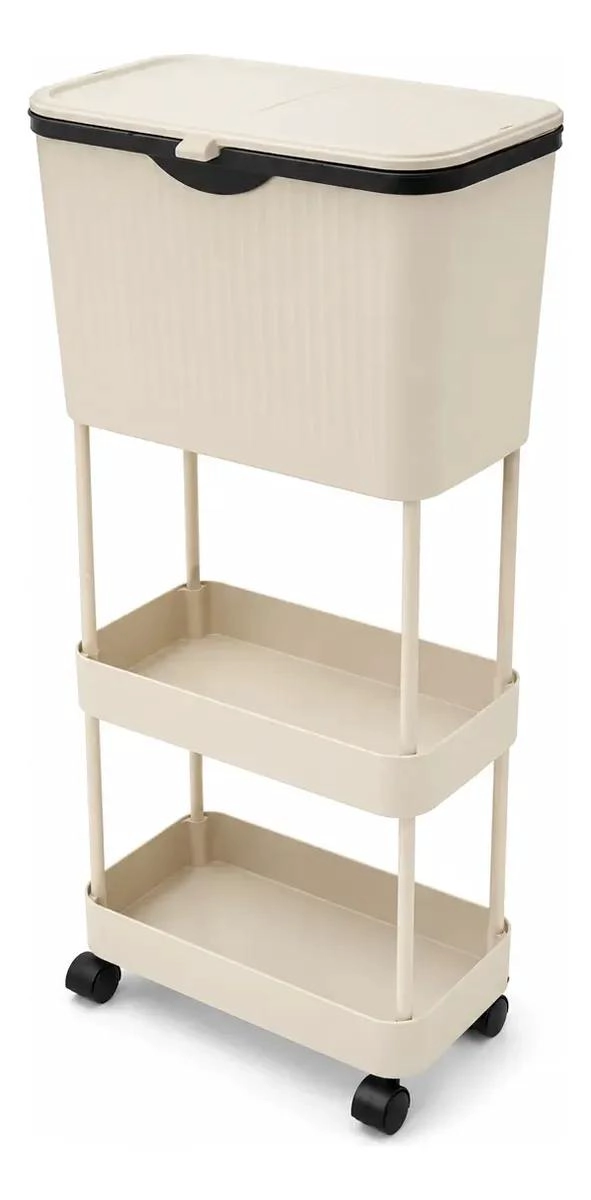 CARRO ORGANIZADOR PARA COCINA CON BASURERO Y TAPA DE 3 NIVELES CON RUEDAS - 1