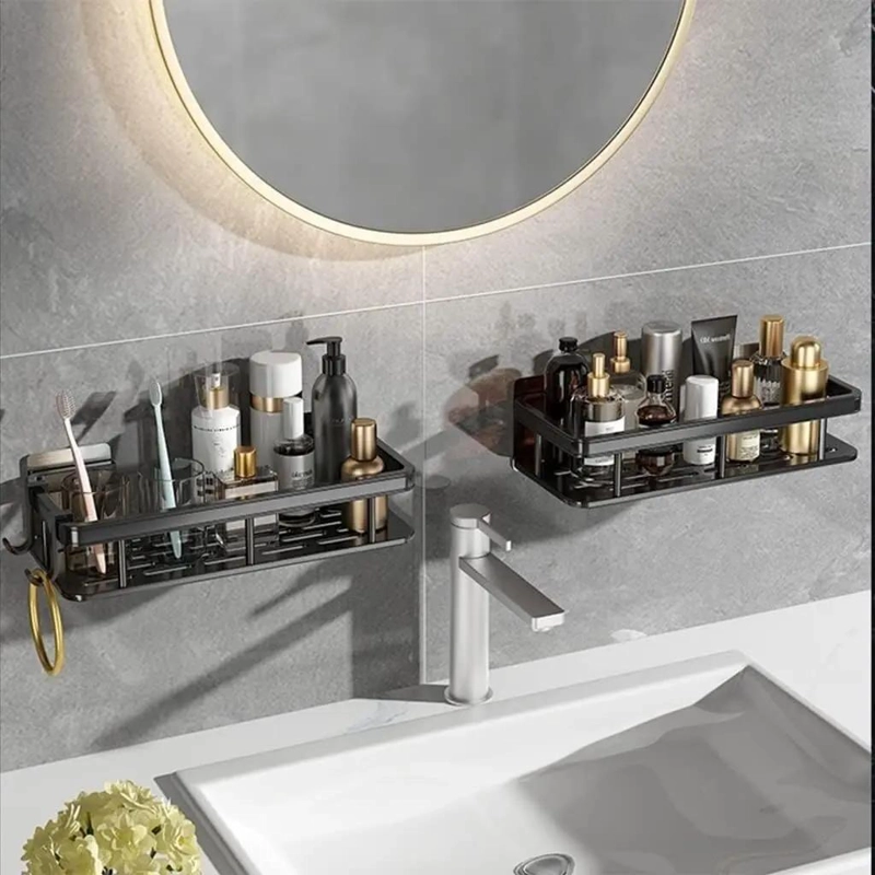 SET DE 2 ORGANIZADORES ADHESIVOS PARA DUCHA CON JABONERA Y REPISA - 3