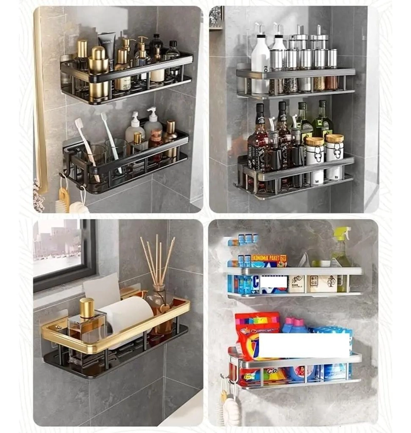 SET DE 2 ORGANIZADORES ADHESIVOS PARA DUCHA CON JABONERA Y REPISA - 5