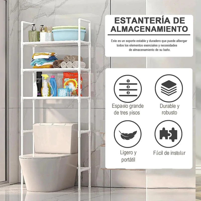 ESTANTE ORGANIZADOR PARA BAÑO CON 3 NIVELES Y REPISAS RESISTENTES - 3
