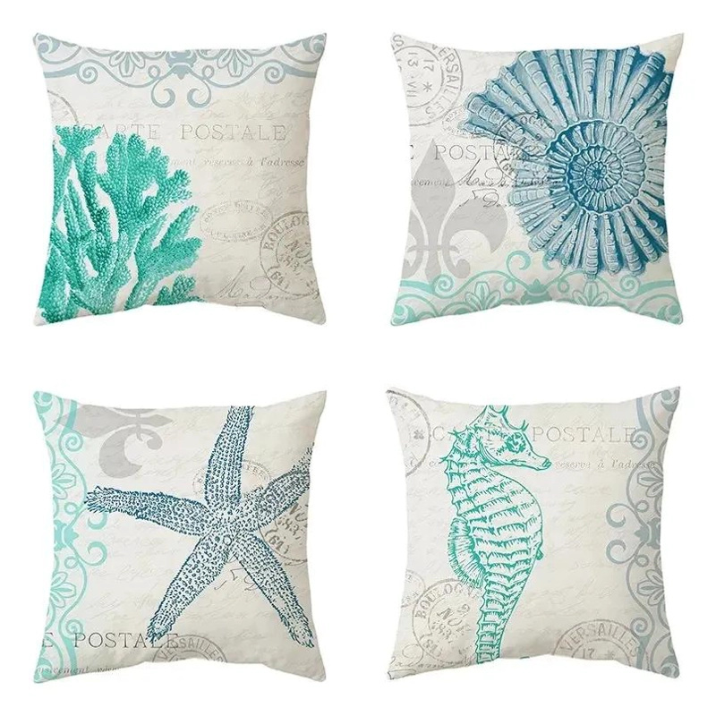 JUEGO DE 4 FUNDAS PARA COJINES CON MOTIVOS MARINOS 45X45 CM - 1