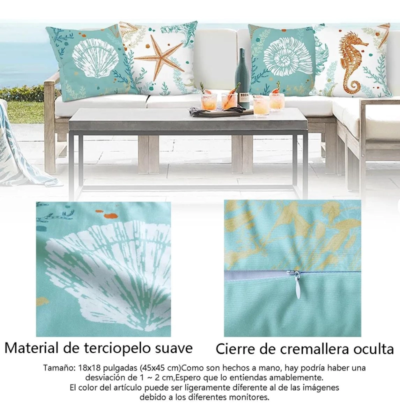 JUEGO DE 4 FUNDAS PARA COJINES CON MOTIVOS MARINOS 45X45 CM - 3