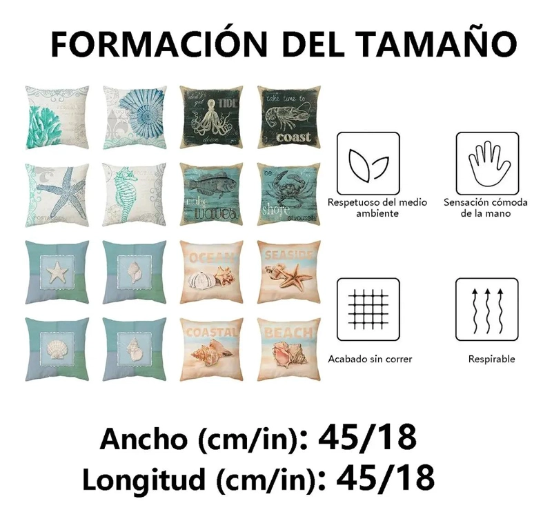 JUEGO DE 4 FUNDAS PARA COJINES CON MOTIVOS MARINOS 45X45 CM - 4