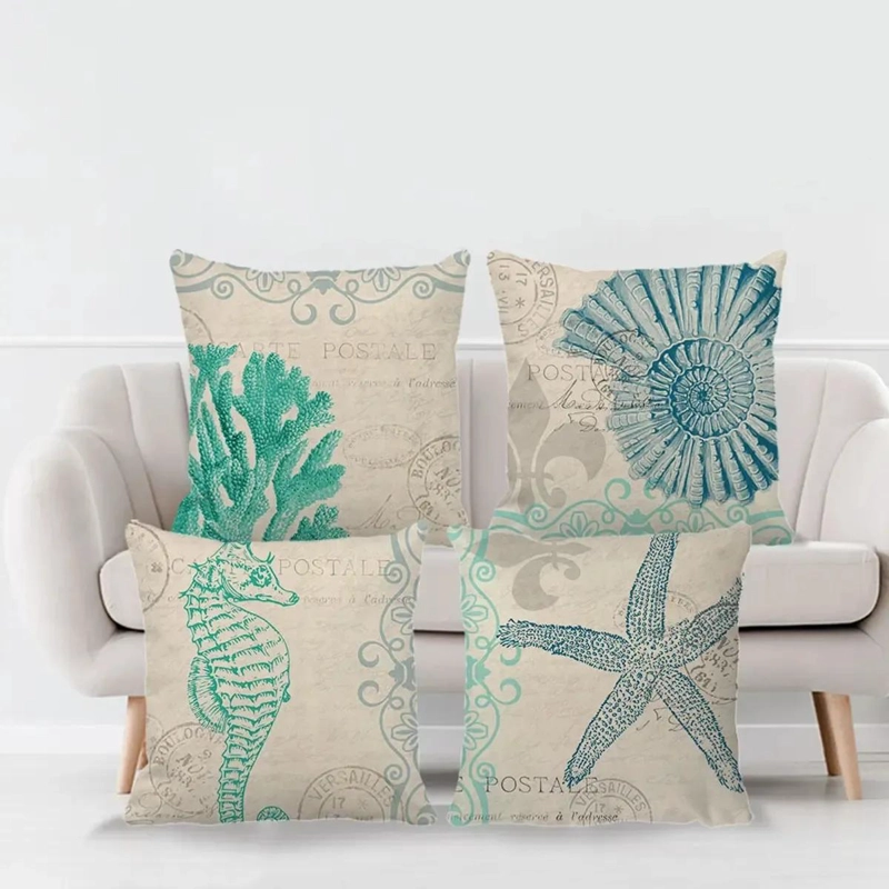 JUEGO DE 4 FUNDAS PARA COJINES CON MOTIVOS MARINOS 45X45 CM - 5
