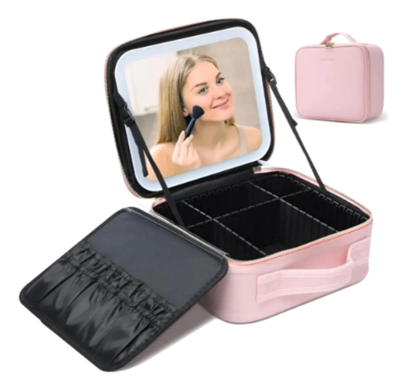 ESTUCHE PARA MAQUILLAJE CON ESPEJO Y LUZ LED ORGANIZADOR COMPACTO - 2