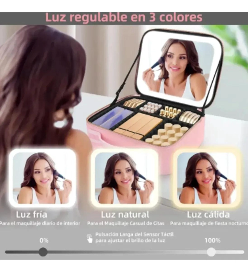 ESTUCHE PARA MAQUILLAJE CON ESPEJO Y LUZ LED ORGANIZADOR COMPACTO - 3