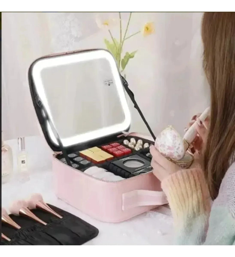 ESTUCHE PARA MAQUILLAJE CON ESPEJO Y LUZ LED ORGANIZADOR COMPACTO - 4