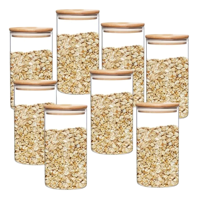 SET DE 8 FRASCOS DE VIDRIO CON TAPA DE BAMBU PARA ALMACENAMIENTO - 1