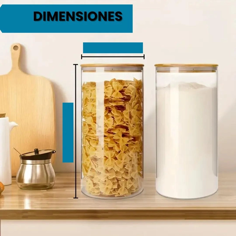 SET DE 8 FRASCOS DE VIDRIO CON TAPA DE BAMBU PARA ALMACENAMIENTO - 3