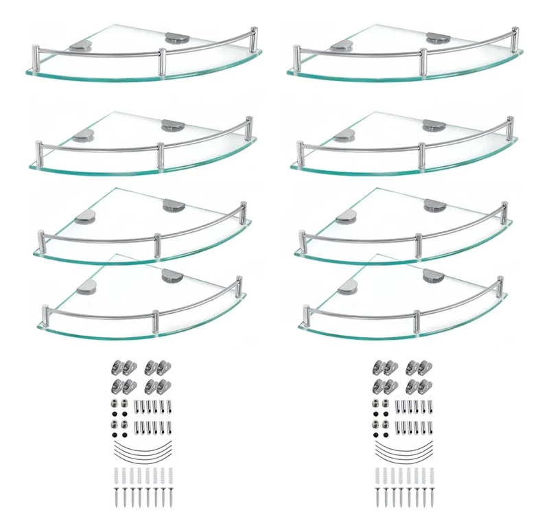 PACK DE 2 REPISAS ESQUINERAS DE VIDRIO TEMPLADO PARA BAÑO CON 4 PISOS - 1