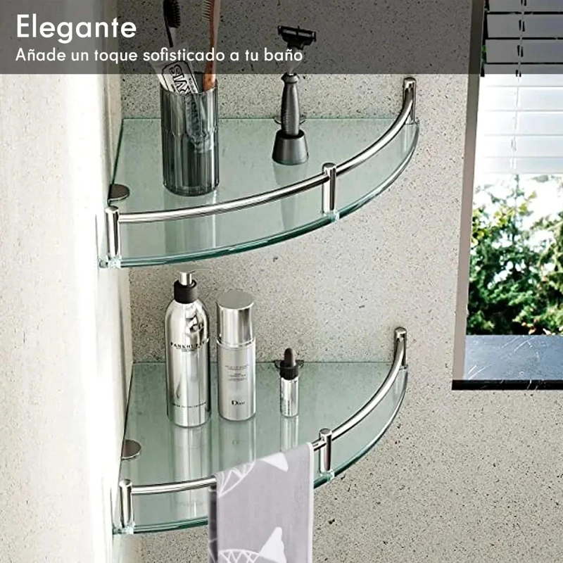 PACK DE 2 REPISAS ESQUINERAS DE VIDRIO TEMPLADO PARA BAÑO CON 4 PISOS - 2