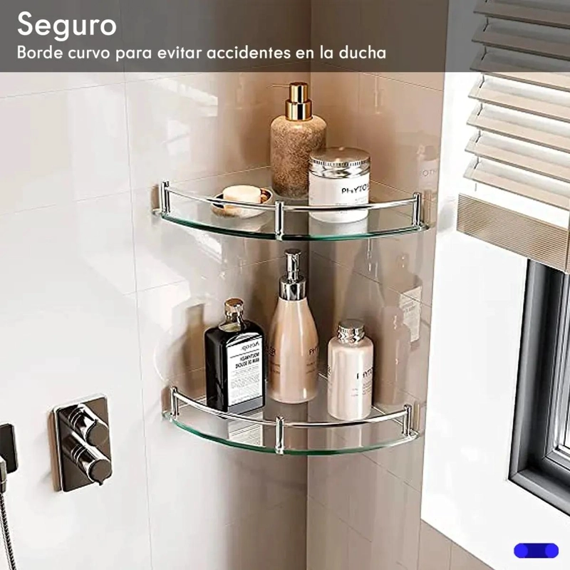 PACK DE 2 REPISAS ESQUINERAS DE VIDRIO TEMPLADO PARA BAÑO CON 4 PISOS - 5