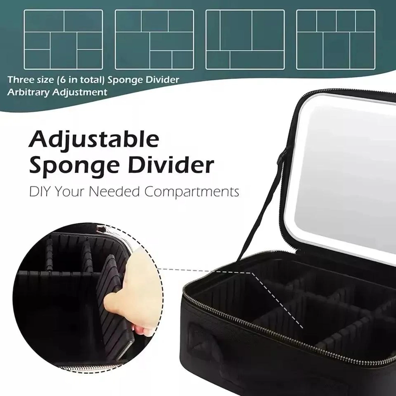 ESTUCHE ORGANIZADOR PARA MAQUILLAJE CON ESPEJO ILUMINADO LED Y COMPARTIMENTOS - 2