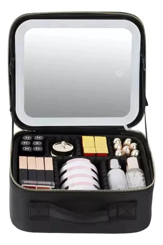 ESTUCHE ORGANIZADOR PARA MAQUILLAJE CON ESPEJO ILUMINADO LED Y COMPARTIMENTOS - 5