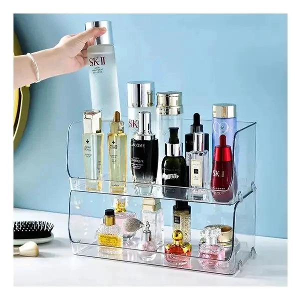 SET DE 2 ORGANIZADORES APILABLES DE PLASTICO PARA MAQUILLAJE Y NEVERA - 3