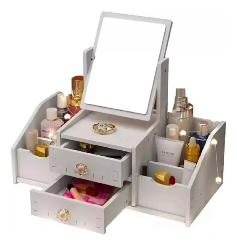 ORGANIZADOR PARA MAQUILLAJE CON ESPEJO DISEÑO RECTANGULAR COLOR BLANCO - 2