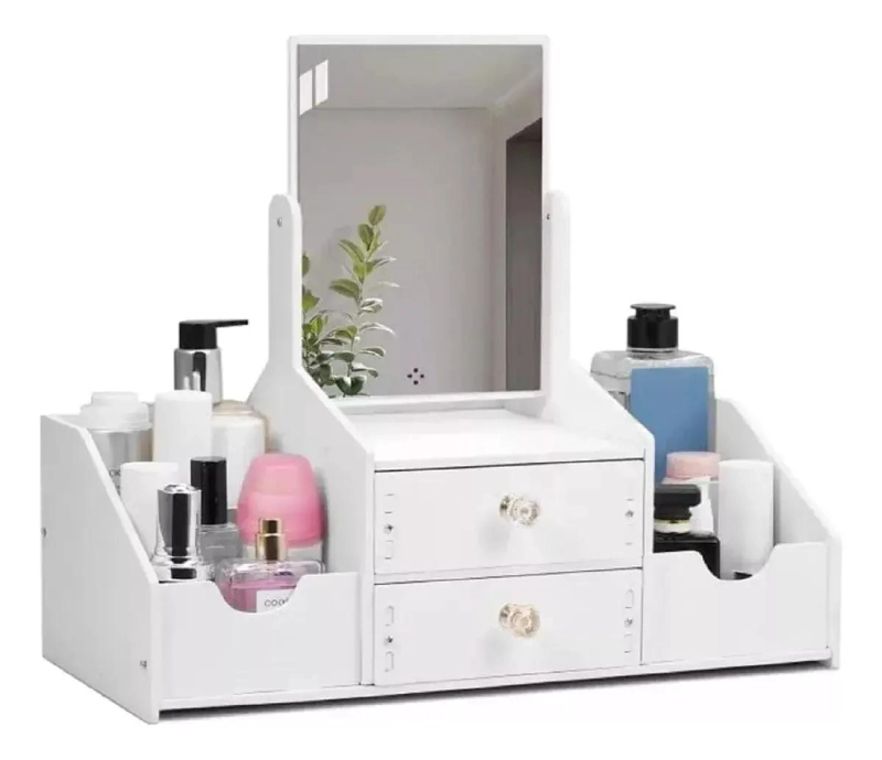 ORGANIZADOR PARA MAQUILLAJE CON ESPEJO DISEÑO RECTANGULAR COLOR BLANCO - 4