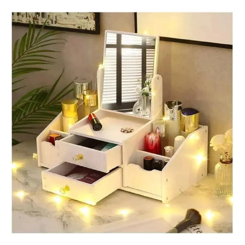 ORGANIZADOR PARA MAQUILLAJE CON ESPEJO DISEÑO RECTANGULAR COLOR BLANCO - 5
