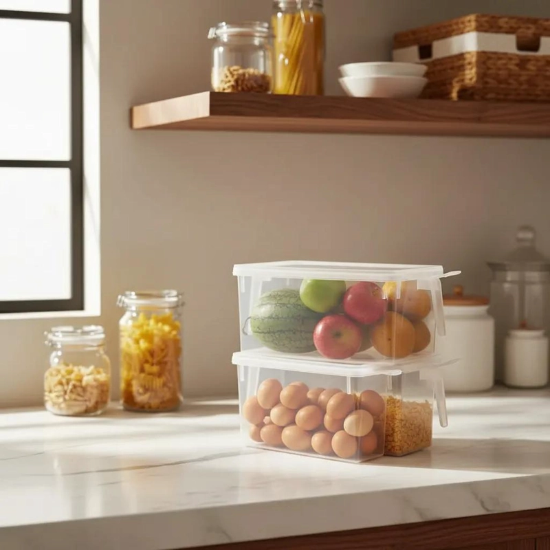 CAJA ORGANIZADORA TRANSPARENTE PARA REFRIGERADOR Y COCINA CON TAPA - 2