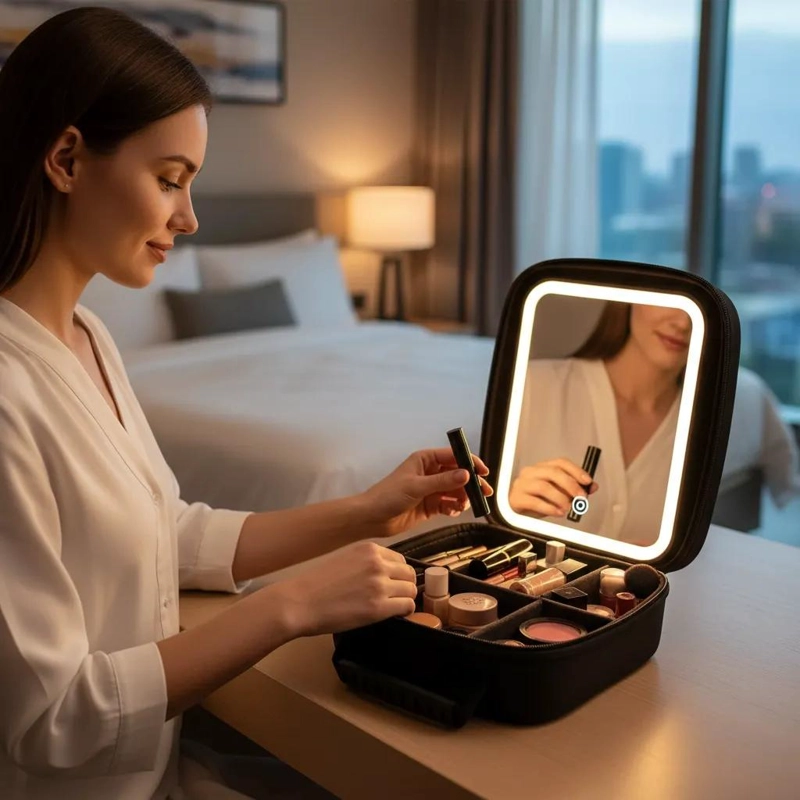 COSMETIQUERO CON ESPEJO Y COMPARTIMENTOS PARA MAQUILLAJE - 4