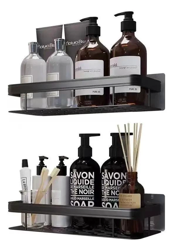 SET DE 2 REPISAS ADHESIVAS NEGRAS PARA ORGANIZAR DUCHA Y BAÑO - 1
